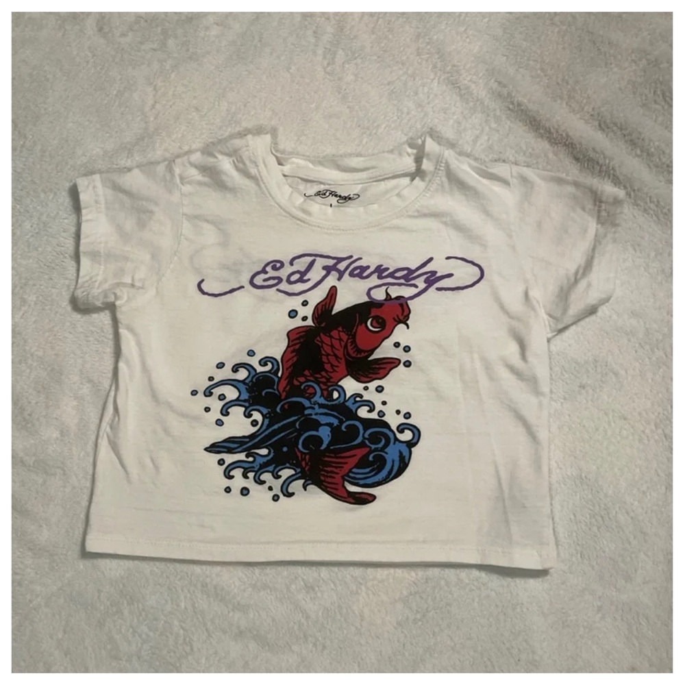 Ed Hardy w/Koi Fish White Crop Top.